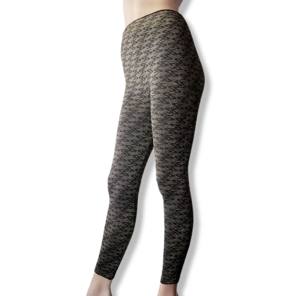 Gold & Black Metallic Zig Zag Leggings by Shosho